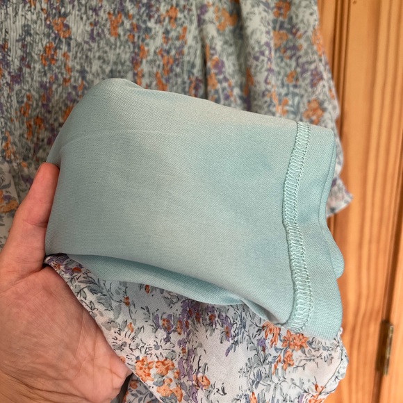 Floral Blue and Orange Smocked Midi Chiffon Dress - Picture 8 of 8